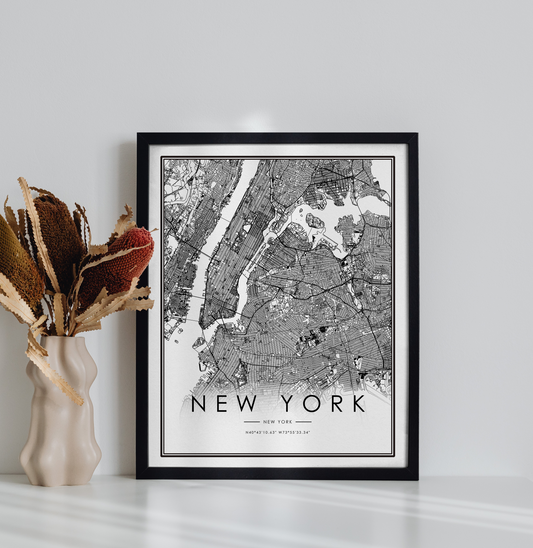 New York Digital City Map Print, Instant Download Line Map Wall Art