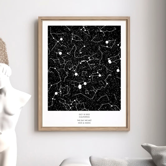 Anniversary Gift, Custom Digital Watercolor Star Map by Date