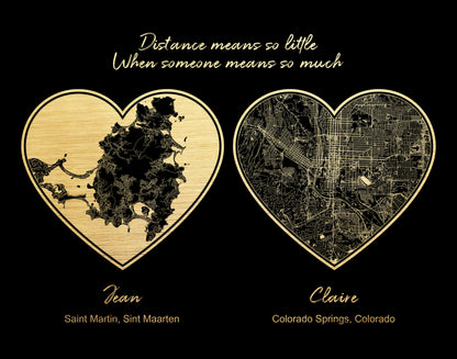 Custom Long distance Heart Shape City Map, Relationship Gift for Boyfriend, Girlfriend, Bestie