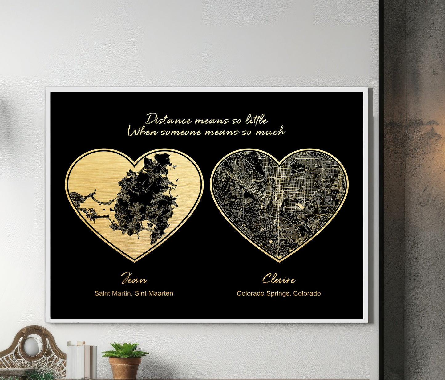 Custom Long distance Heart Shape City Map, Relationship Gift for Boyfriend, Girlfriend, Bestie