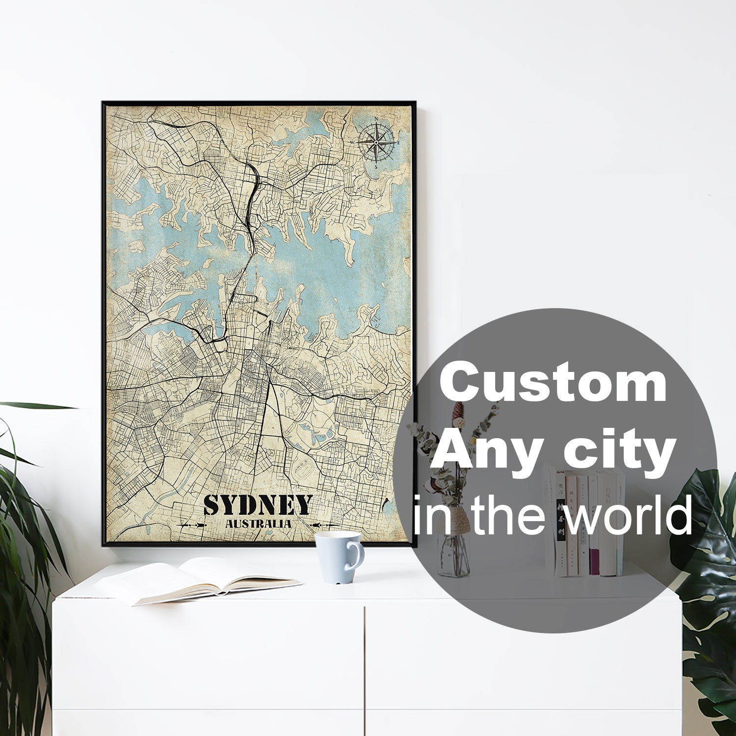 CUSTOM Vintage city map print, Classical painting print of the world map wall art decor framed poster, Retro personalized art map gifts - 23maps