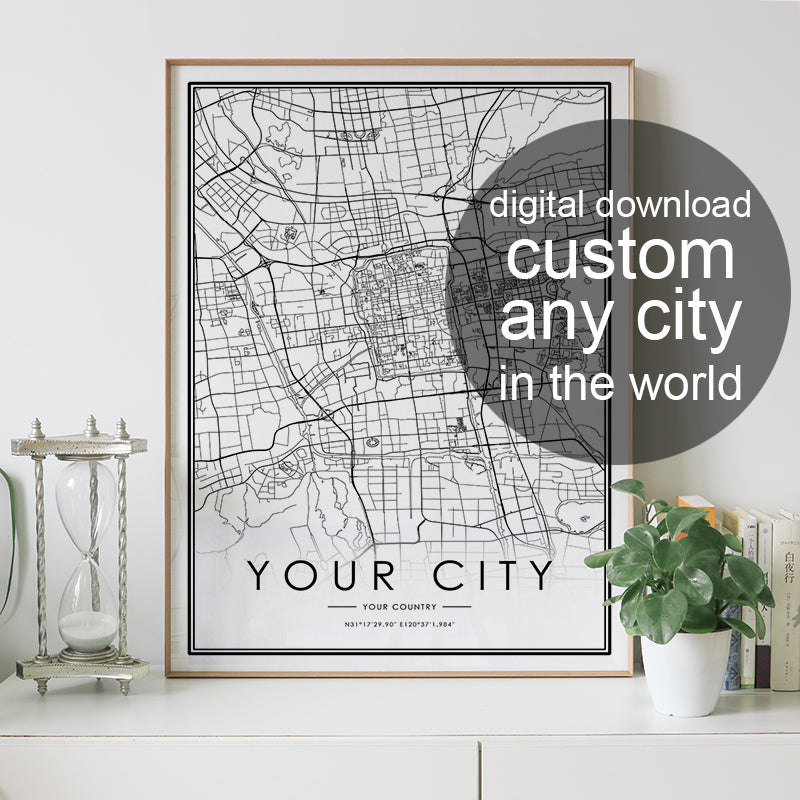 CUSTOM city map Digital download, black and white prints wall art, home decor artwork poster, printable images, personalized gifts print - 23maps