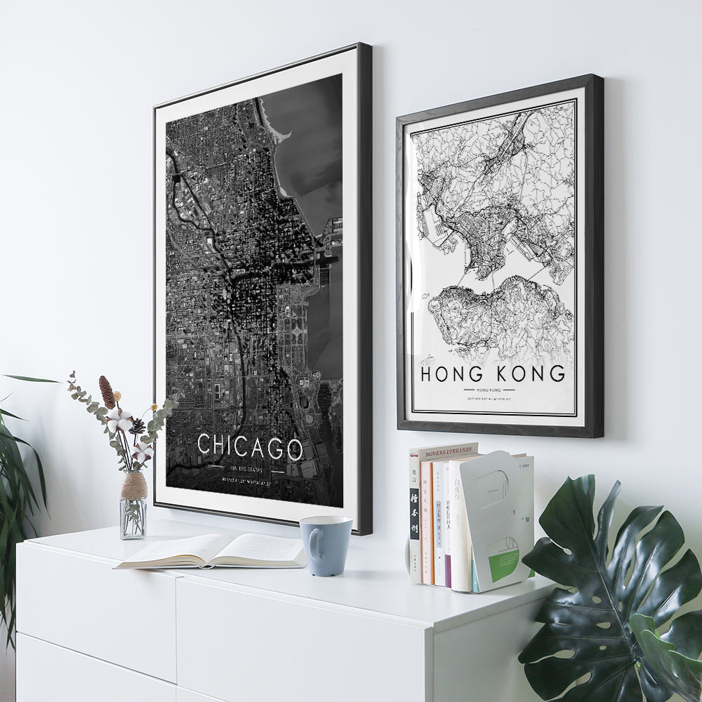 Custom Satellite Digital City, Map Black and White Wall Decor