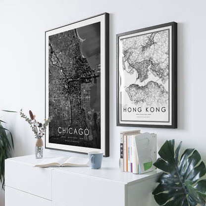 Custom Satellite Digital City, Map Black and White Wall Decor